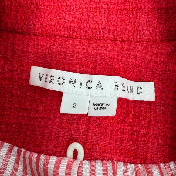 Veronica Beard Nayeli Fringe Dickey Jacket Long Line Watermelon Size 2 - Picture 8 of 16